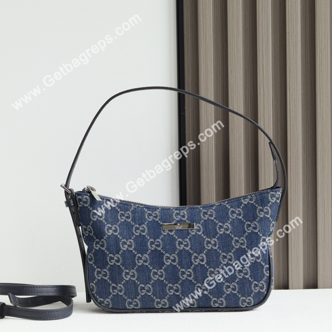 Gucci 874743 Lady Lunetta Small Shoulder Bag Dark Blue GG Denim