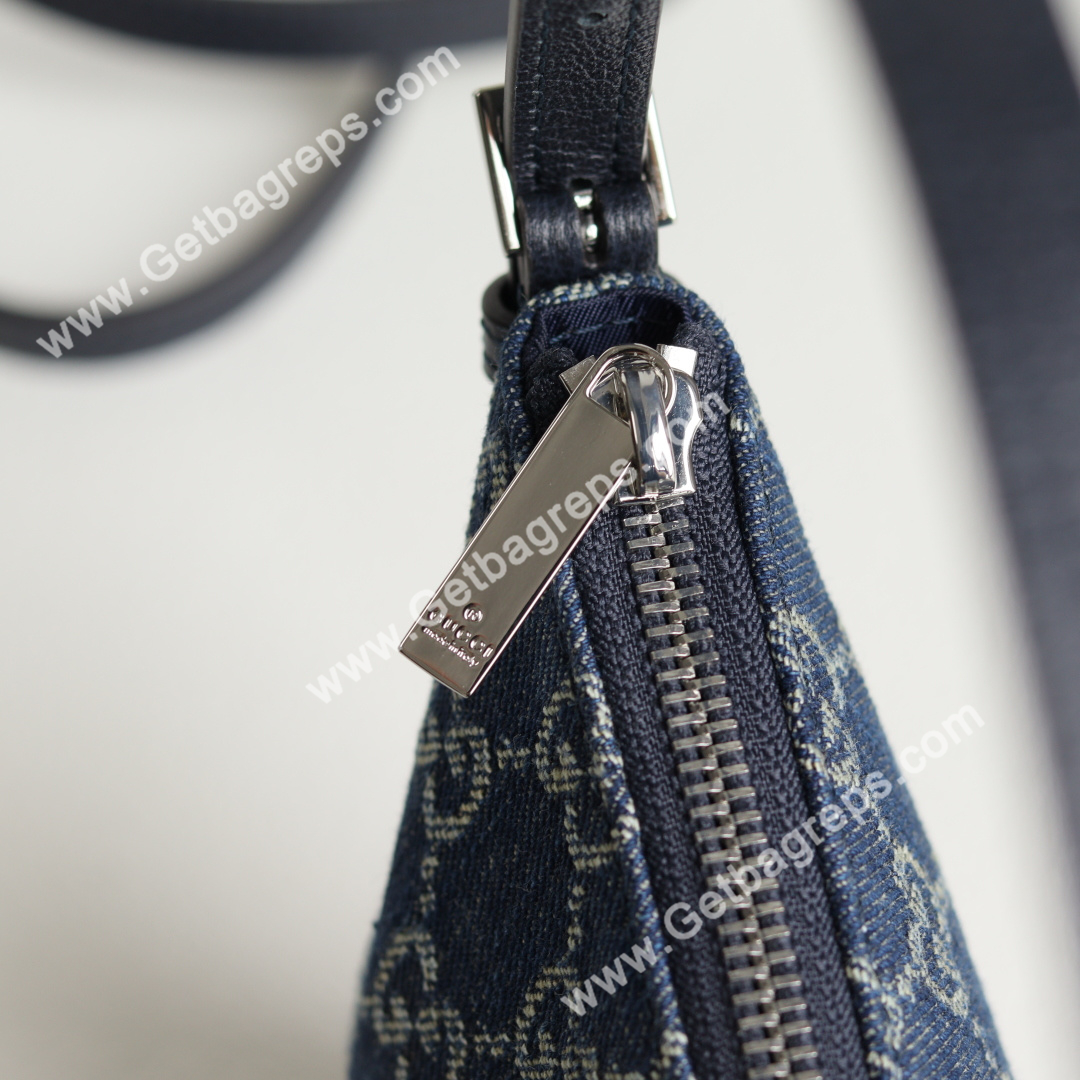 Gucci 874743 Lady Lunetta Small Shoulder Bag Dark Blue GG Denim