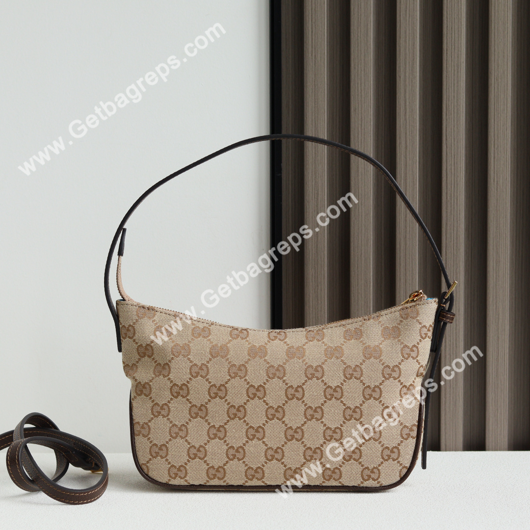 Gucci 874743 Lady Lunetta Small Shoulder Bag Sand and Brown GG Canvas