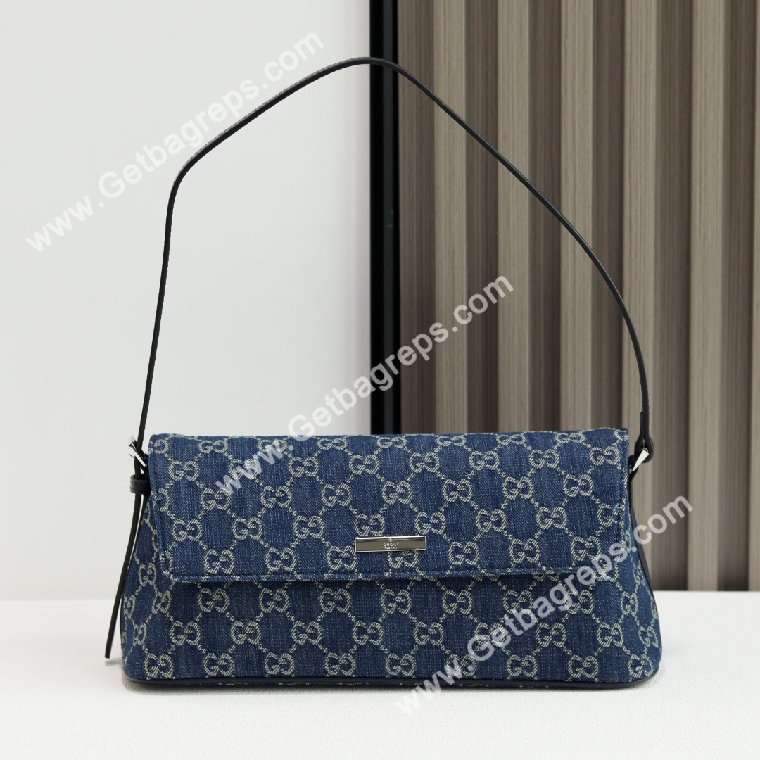 Gucci 874744 Madison Medium Shoulder Bag Variation Blue GG Denim