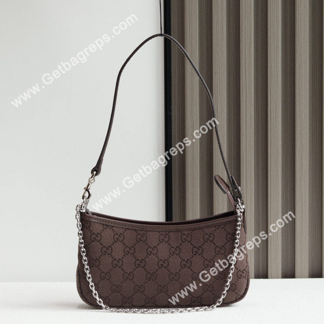 Gucci 875847 Gossip Small Shoulder Bag Dark Brown GG Canvas
