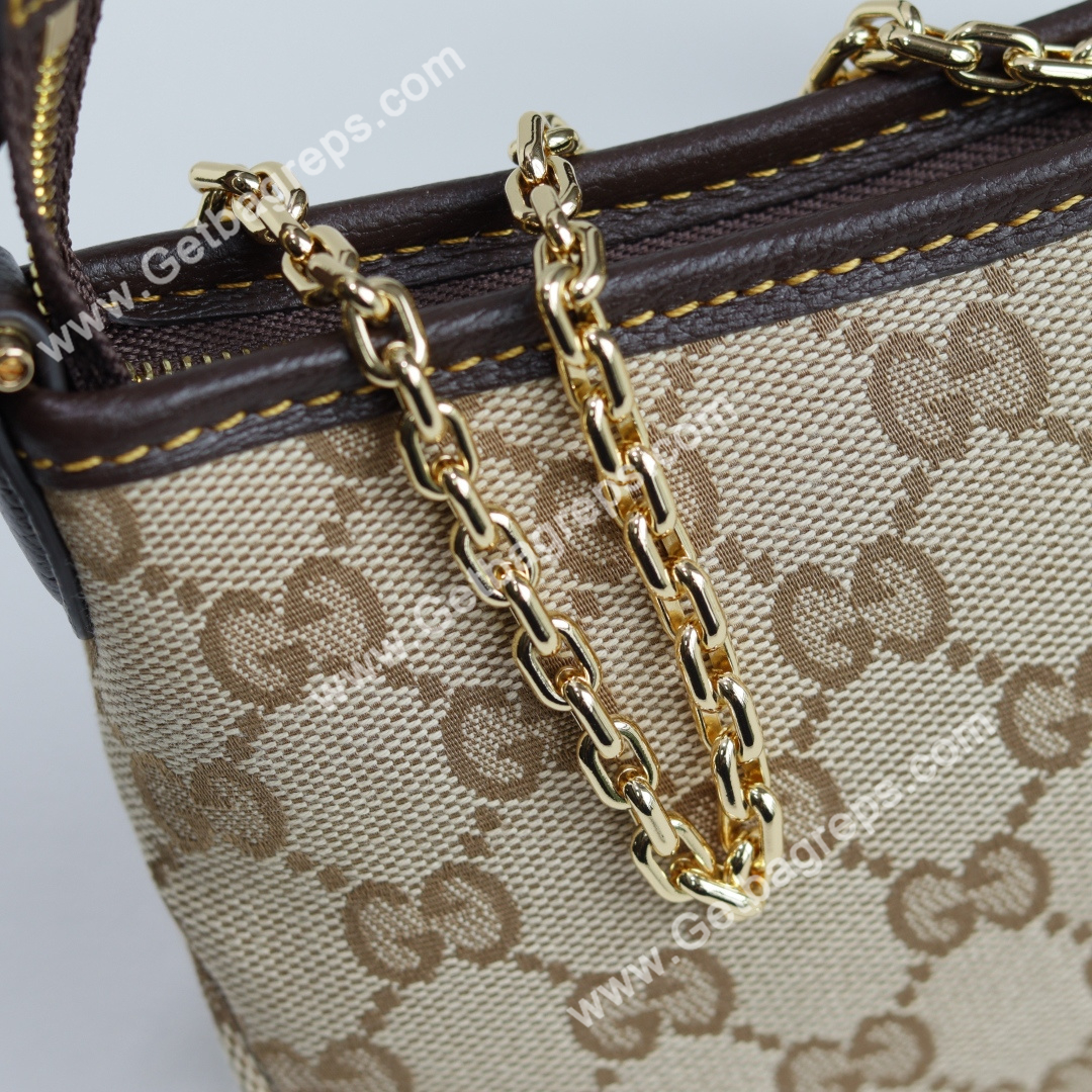 Gucci 875847 Gossip Small Shoulder Bag Sand and Brown GG Canvas