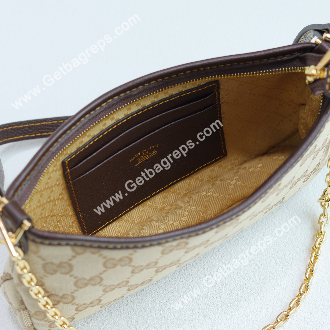 Gucci 875847 Gossip Small Shoulder Bag Sand and Brown GG Canvas