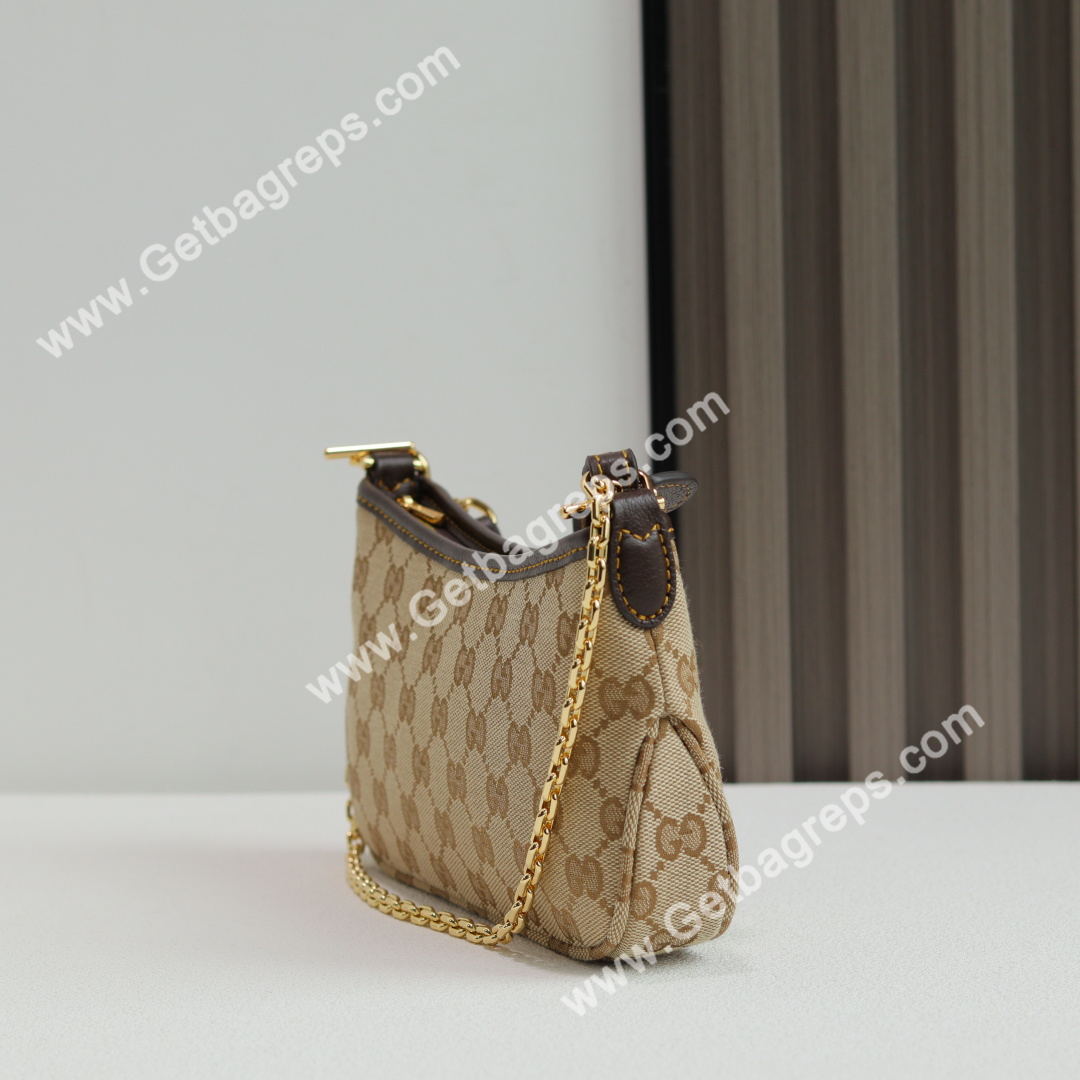Gucci 875847 Gossip Small Shoulder Bag Sand and Brown GG Canvas