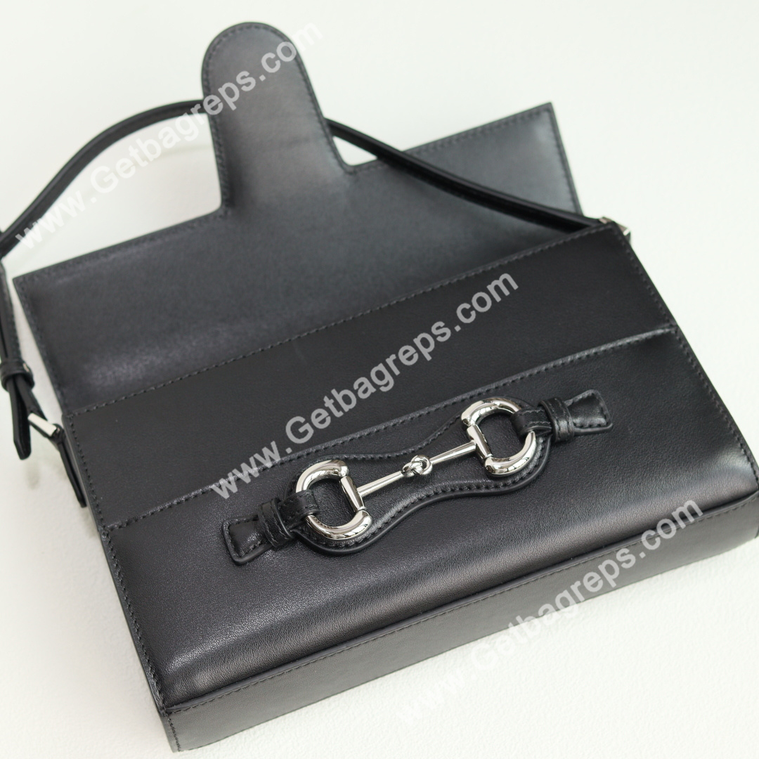 Gucci A0020Y Horsebit Ristretto Medium Shoulder Bag in Black