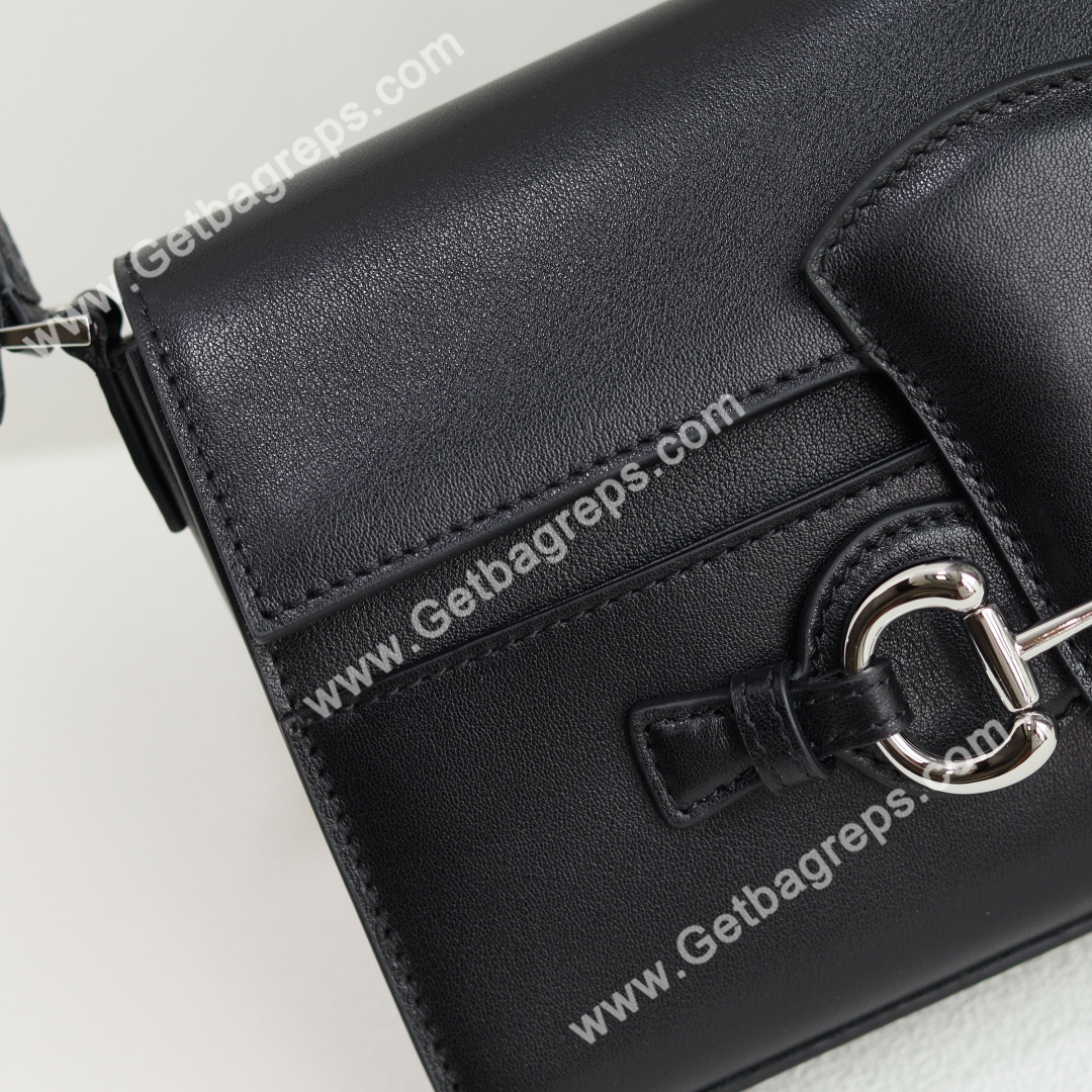 Gucci A0020Y Horsebit Ristretto Medium Shoulder Bag in Black