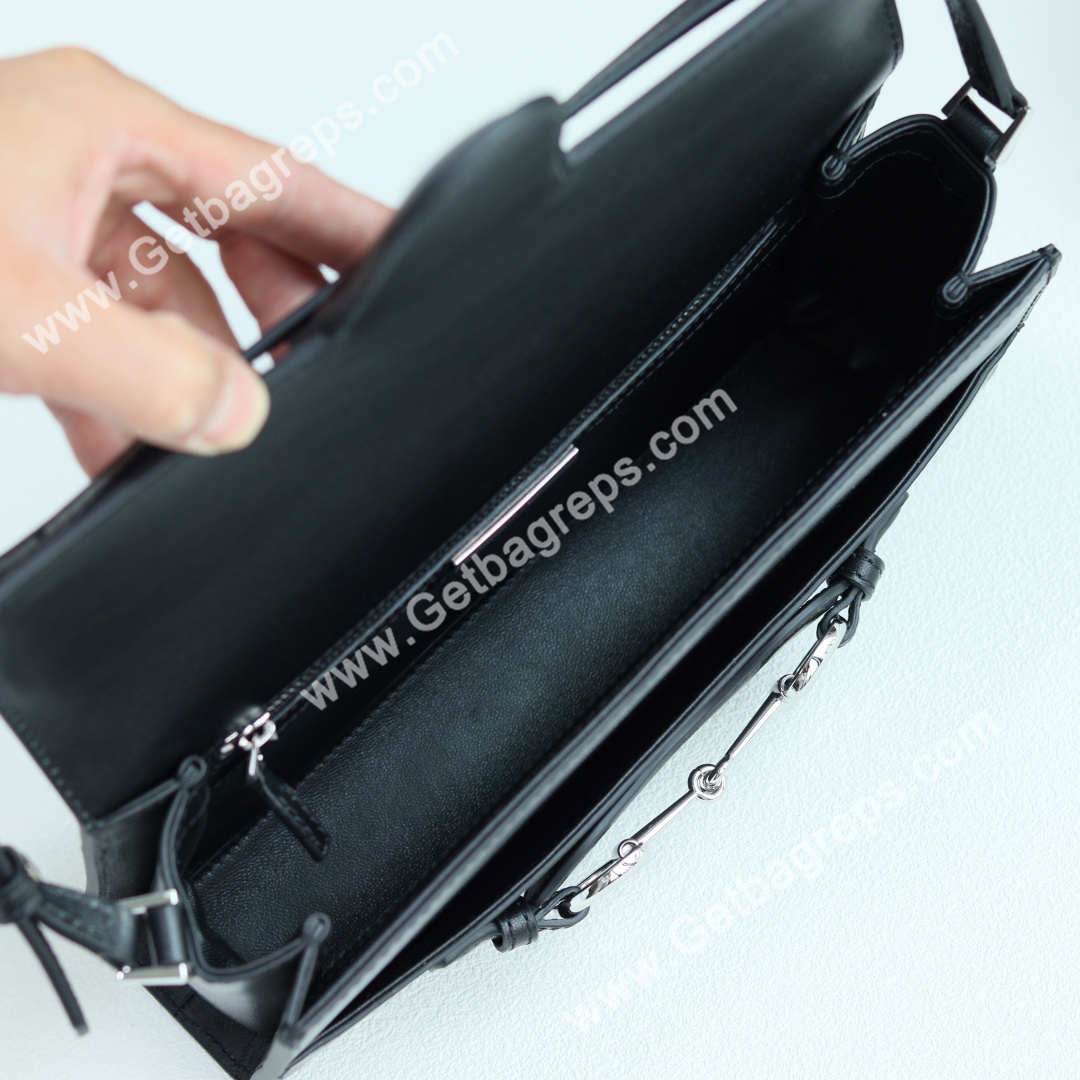 Gucci A0020Y Horsebit Ristretto Medium Shoulder Bag in Black