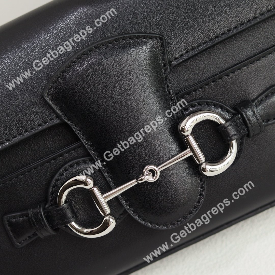 Gucci A0020Y Horsebit Ristretto Medium Shoulder Bag in Black