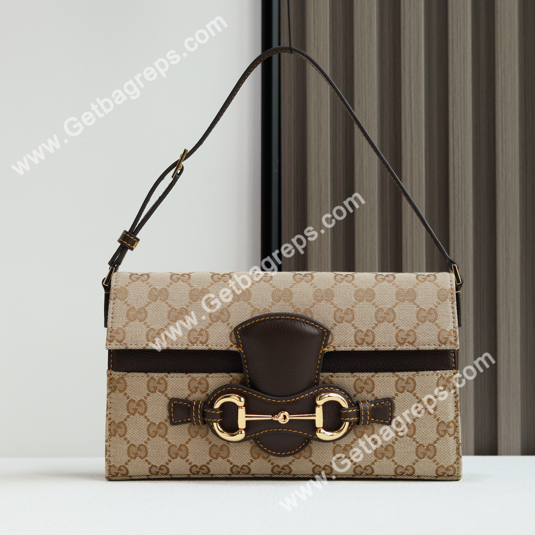 Gucci A0020Y Horsebit Ristretto Medium Shoulder Bag in GG Canvans