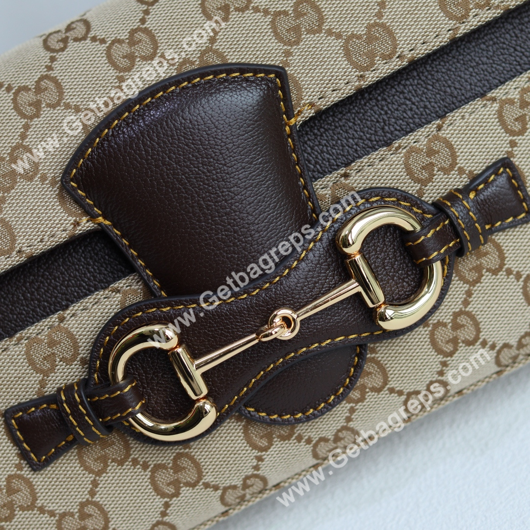 Gucci A0020Y Horsebit Ristretto Medium Shoulder Bag in GG Canvans