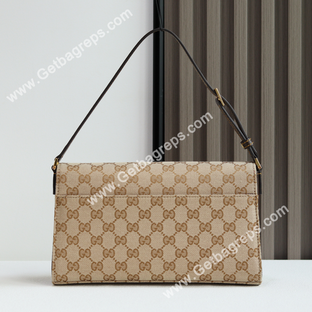 Gucci A0020Y Horsebit Ristretto Medium Shoulder Bag in GG Canvans