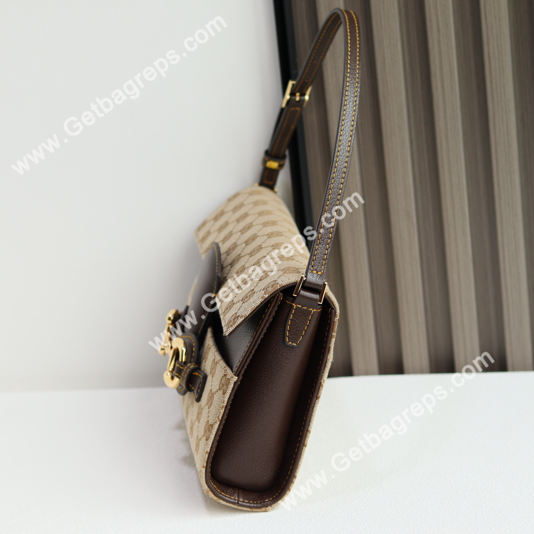 Gucci A0020Y Horsebit Ristretto Medium Shoulder Bag in GG Canvans