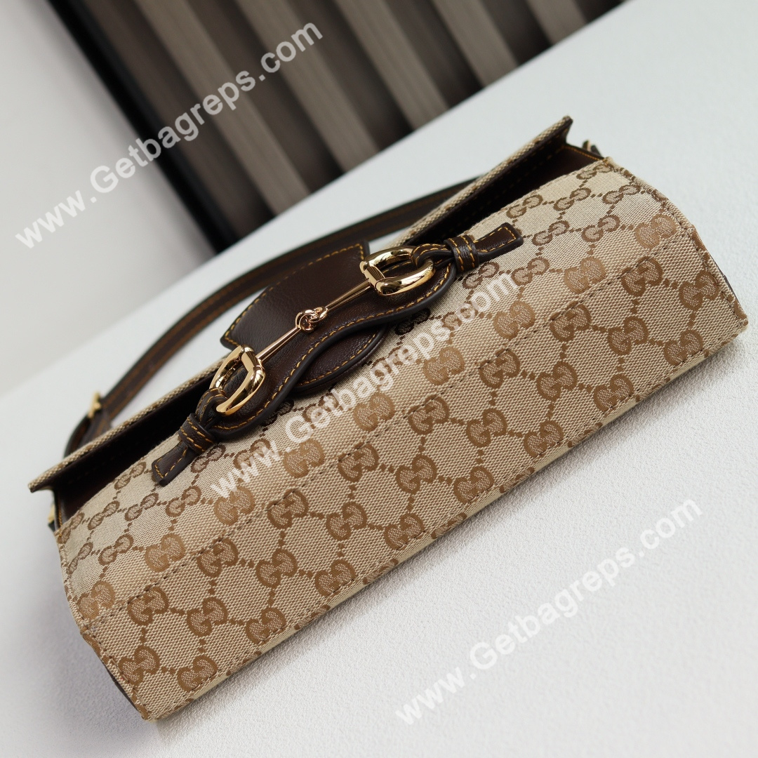 Gucci A0020Y Horsebit Ristretto Medium Shoulder Bag in GG Canvans