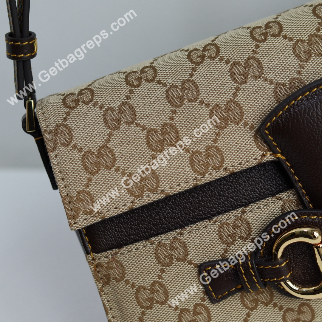Gucci A0020Y Horsebit Ristretto Medium Shoulder Bag in GG Canvans