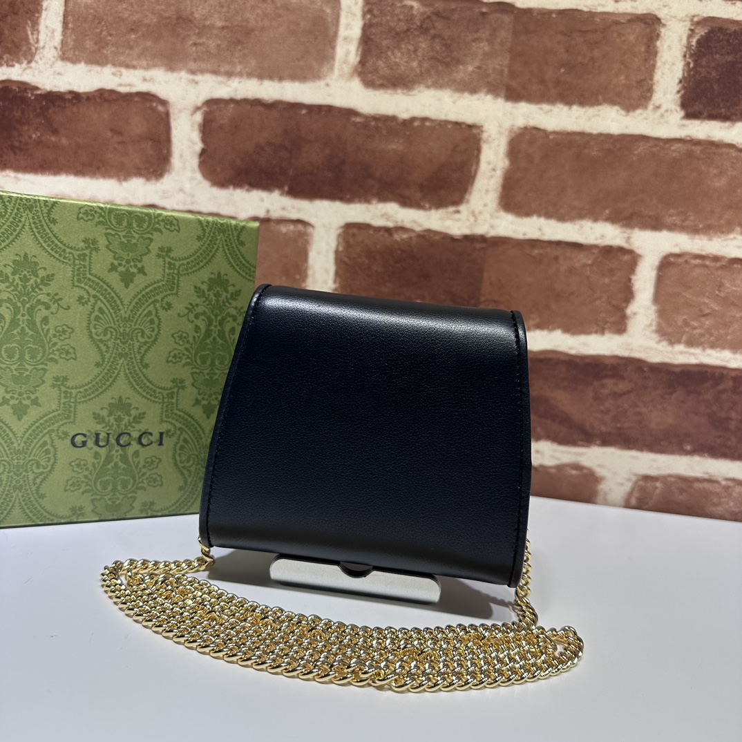 Gucci Blondie Medium Chain Wallet Black Leahter