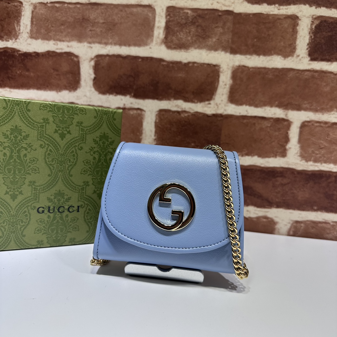 Gucci Blondie Medium Chain Wallet Blue Leahter