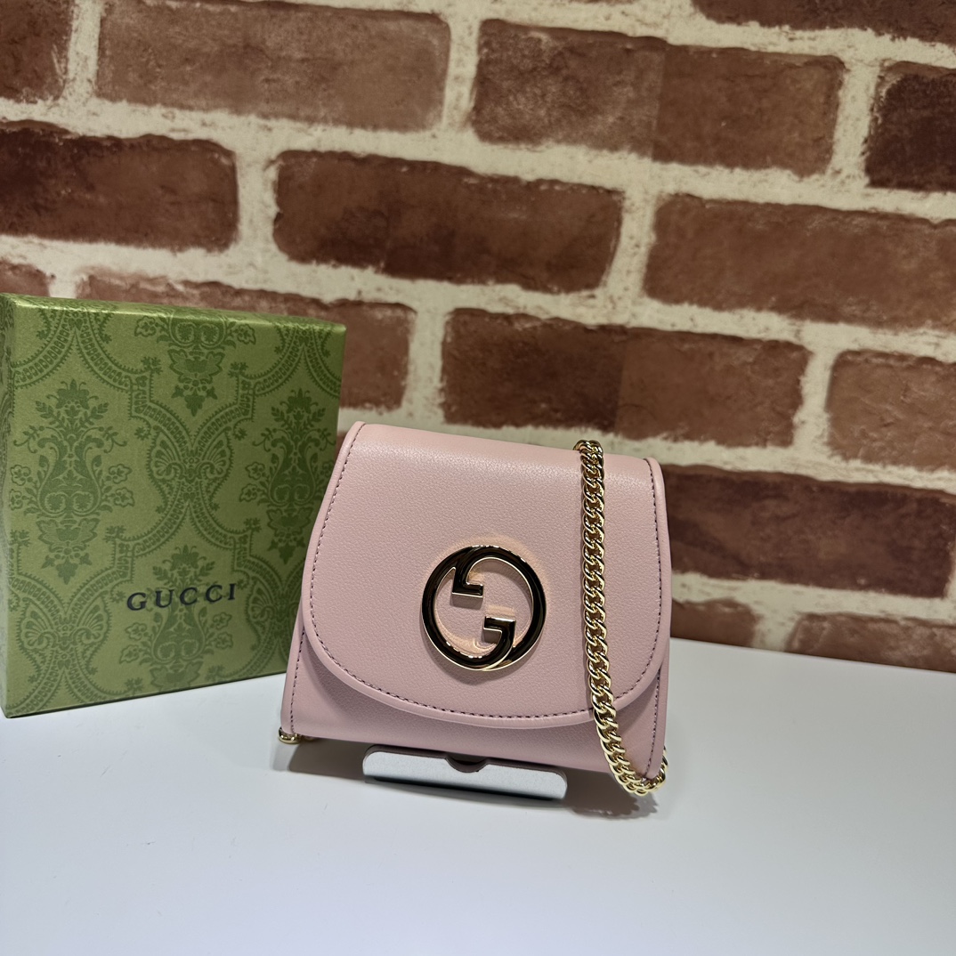 Gucci Blondie Medium Chain Wallet Pink Leahter