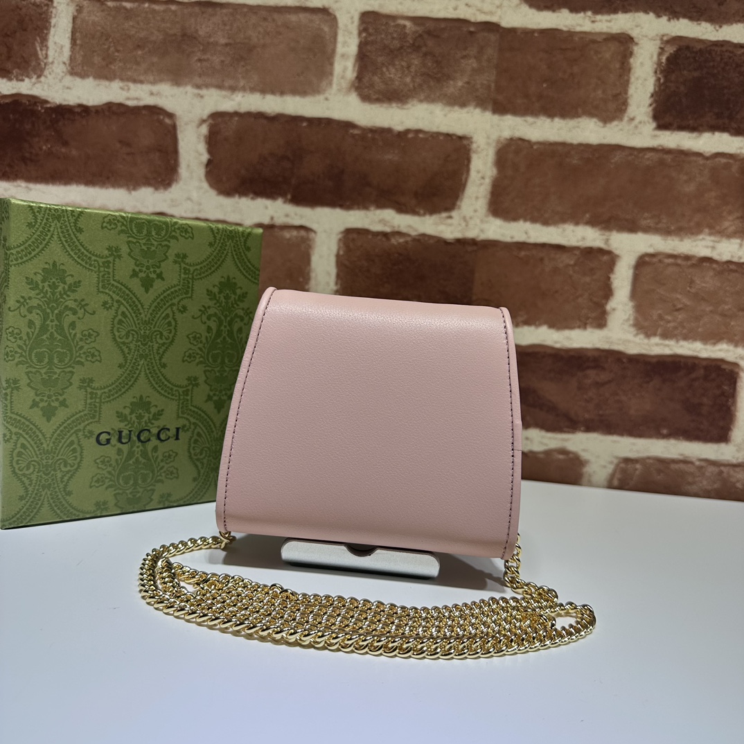 Gucci Blondie Medium Chain Wallet Pink Leahter