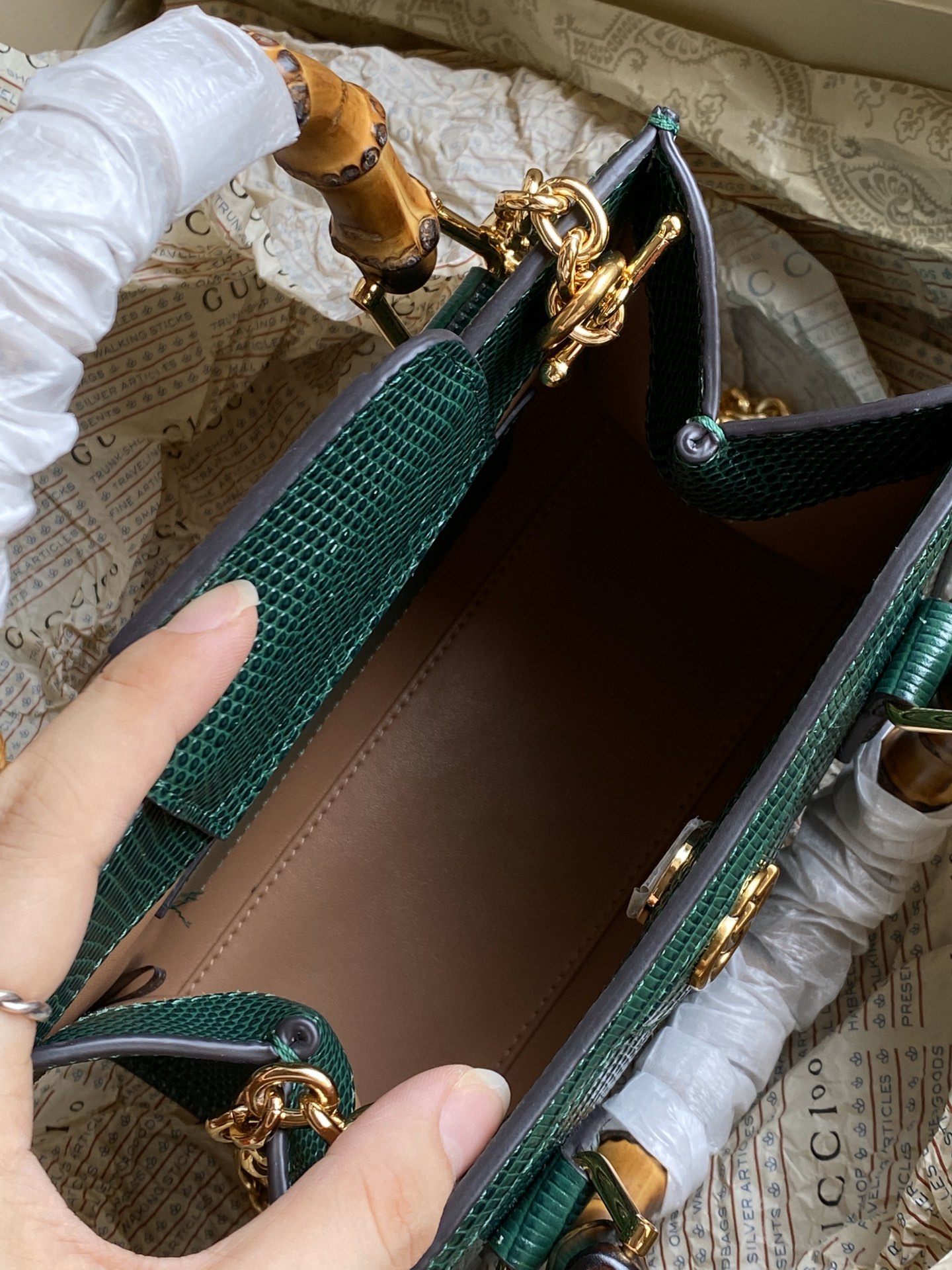 Gucci Diana Green lizard Mini Bag With Removable Chain Shoulder Strap