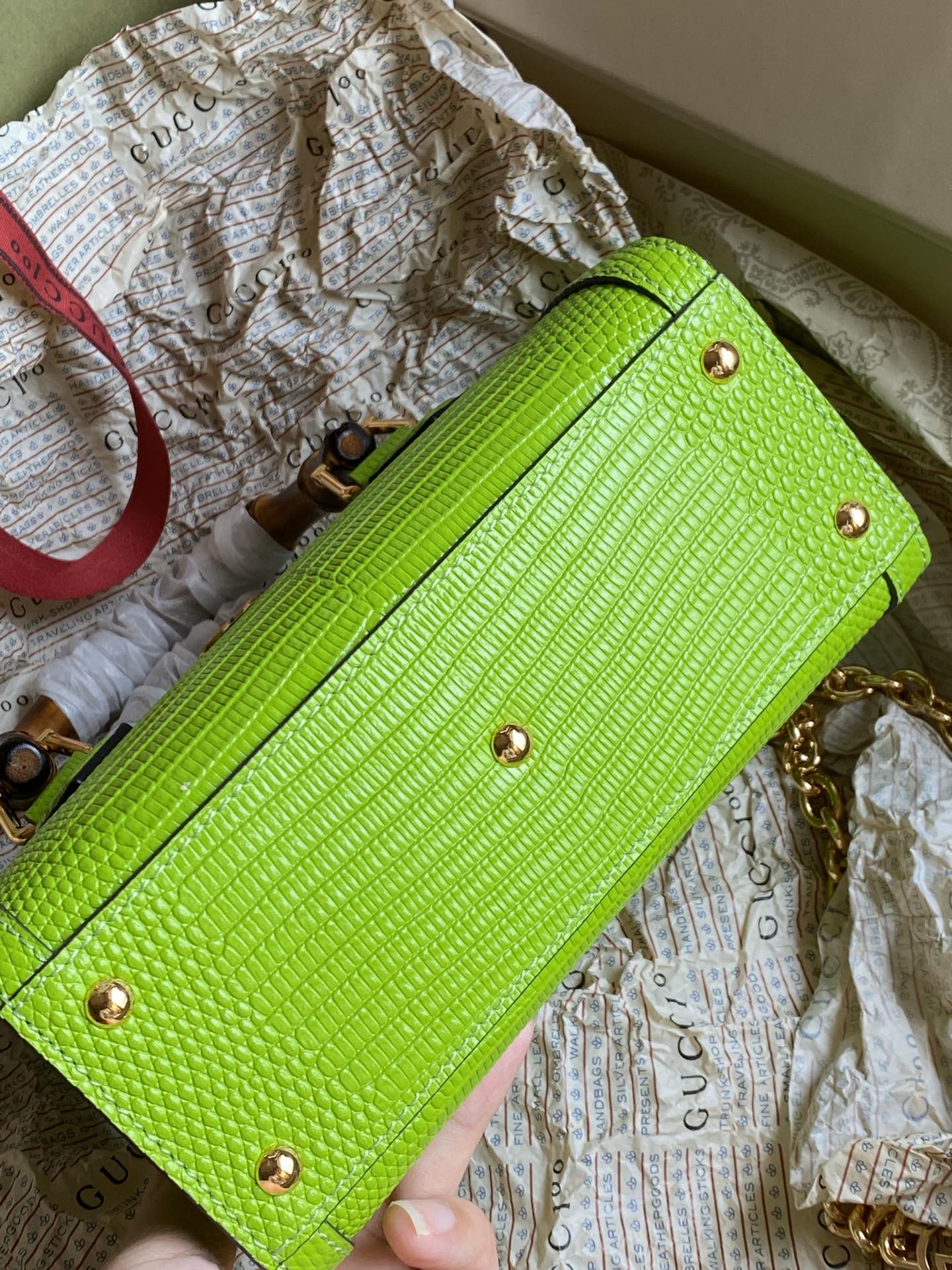 Gucci Diana Light Green lizard Mini Bag With Removable Chain Shoulder Strap