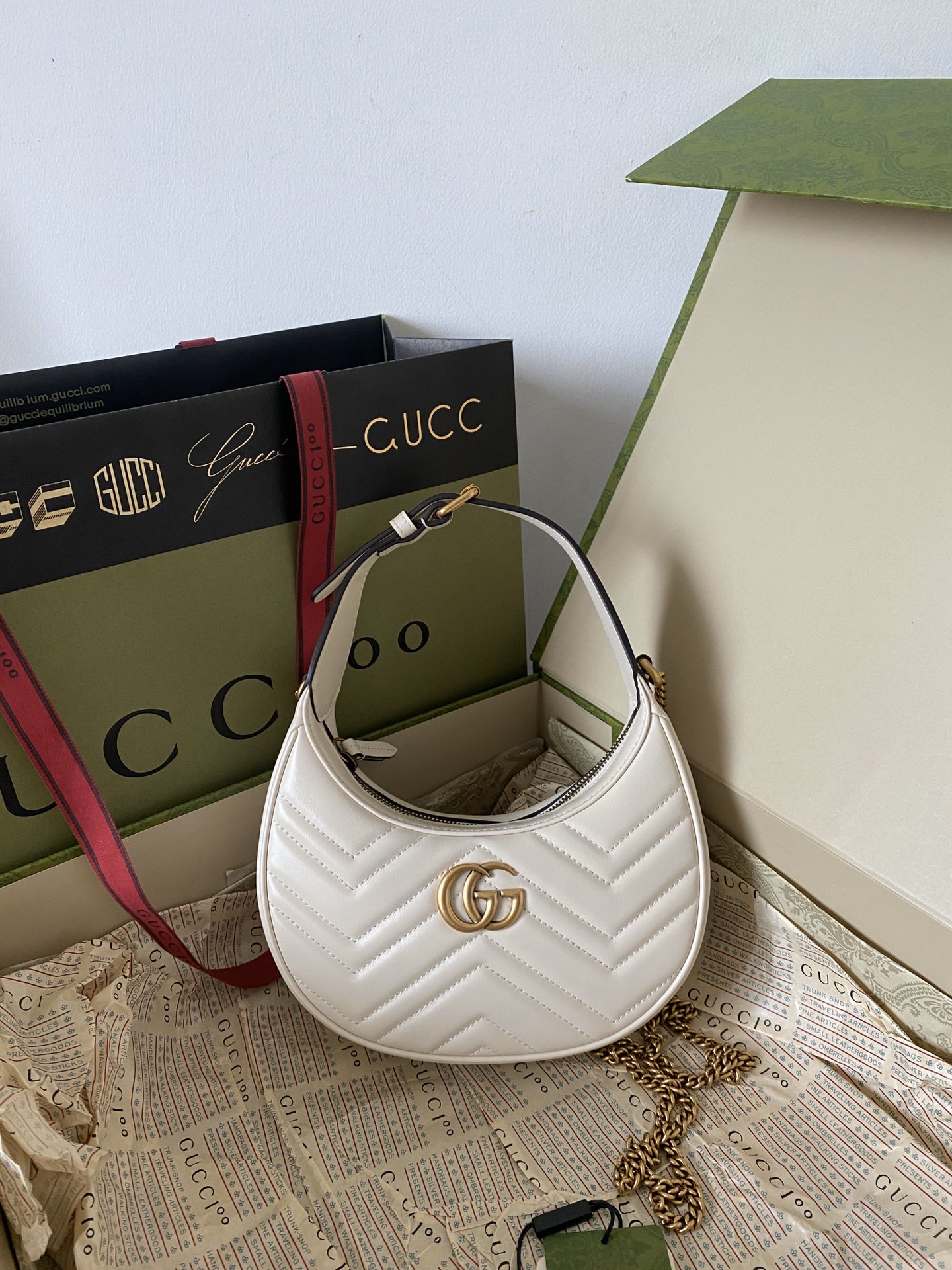 Gucci GG Marmont Half Moon Shaped Mini Bag White 699514