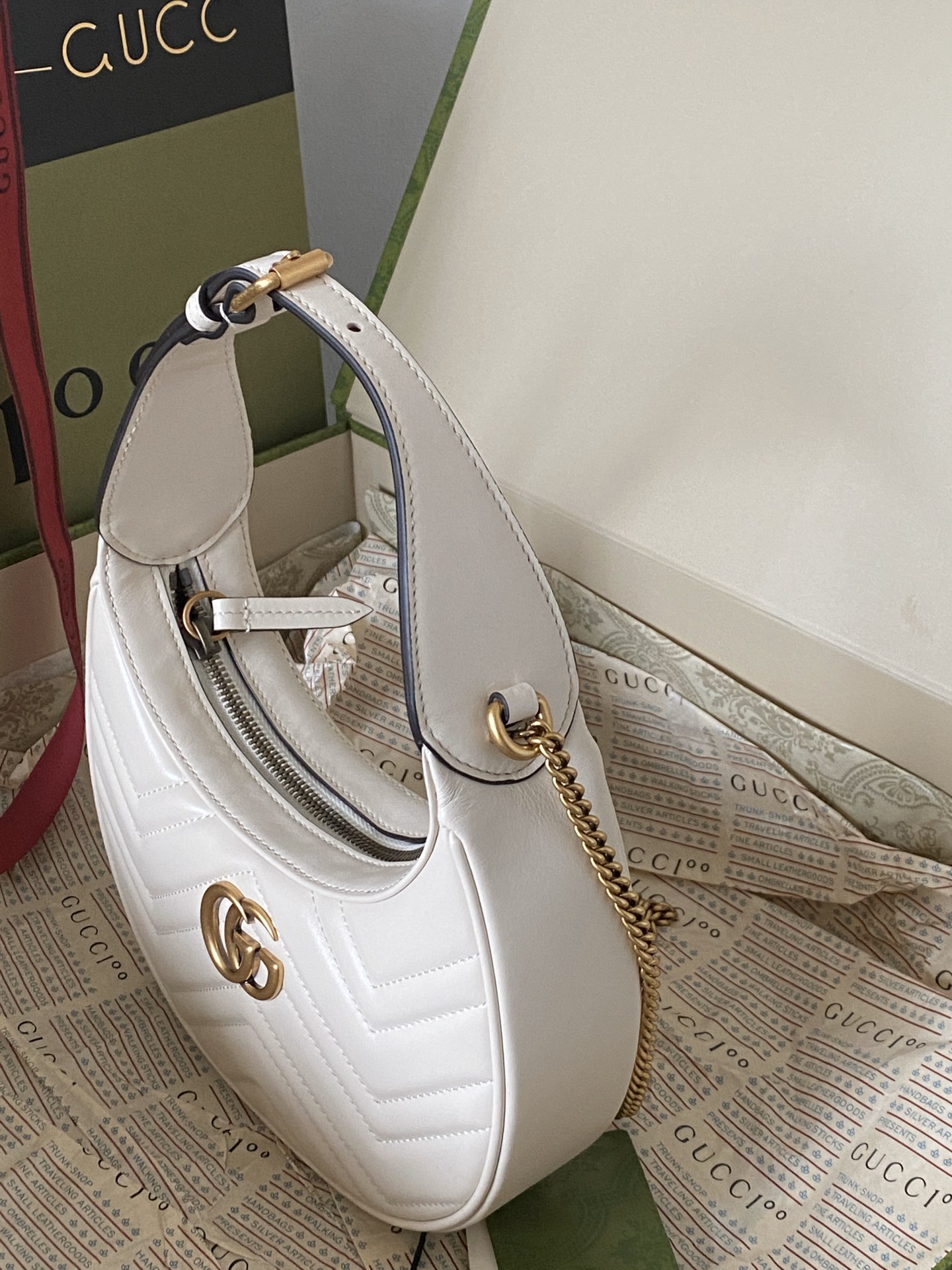 Gucci GG Marmont Half Moon Shaped Mini Bag White 699514