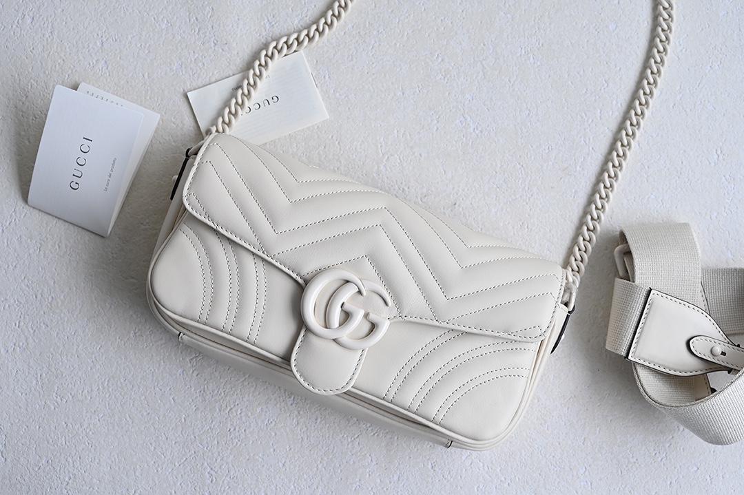 Gucci GG Marmont Matelasse Shoulder Bag Rose White Leather