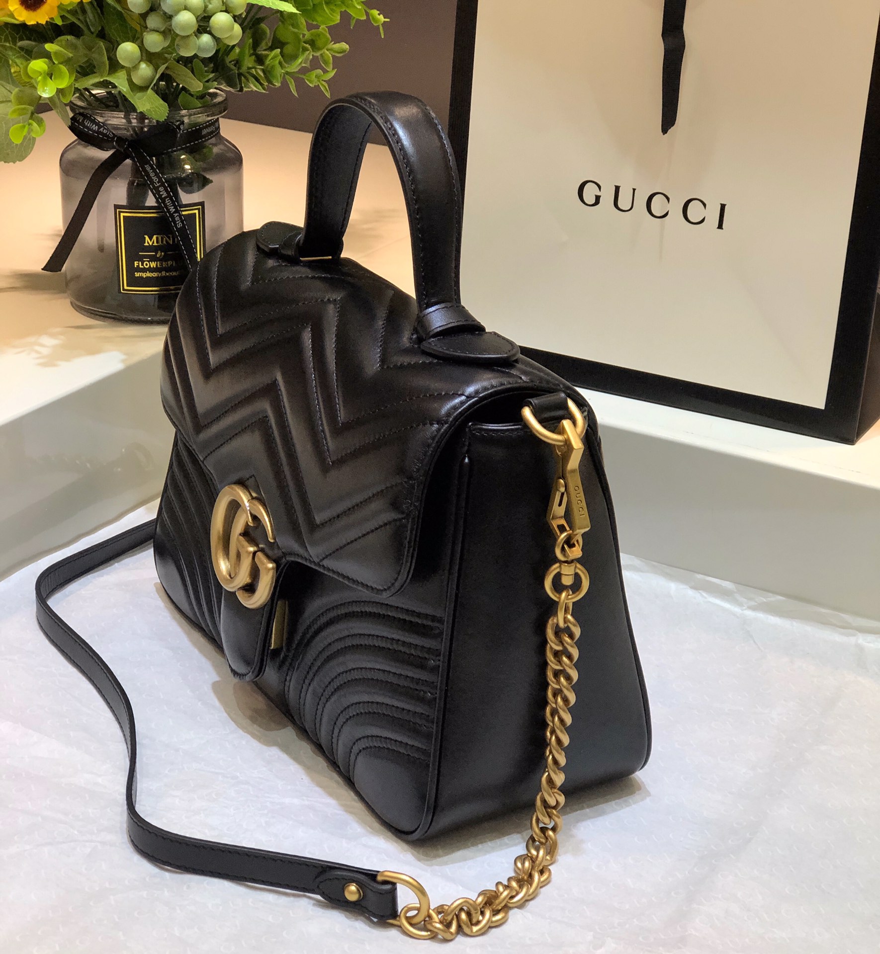 Gucci GG Marmont Small Top Handle Bag 498110 Black