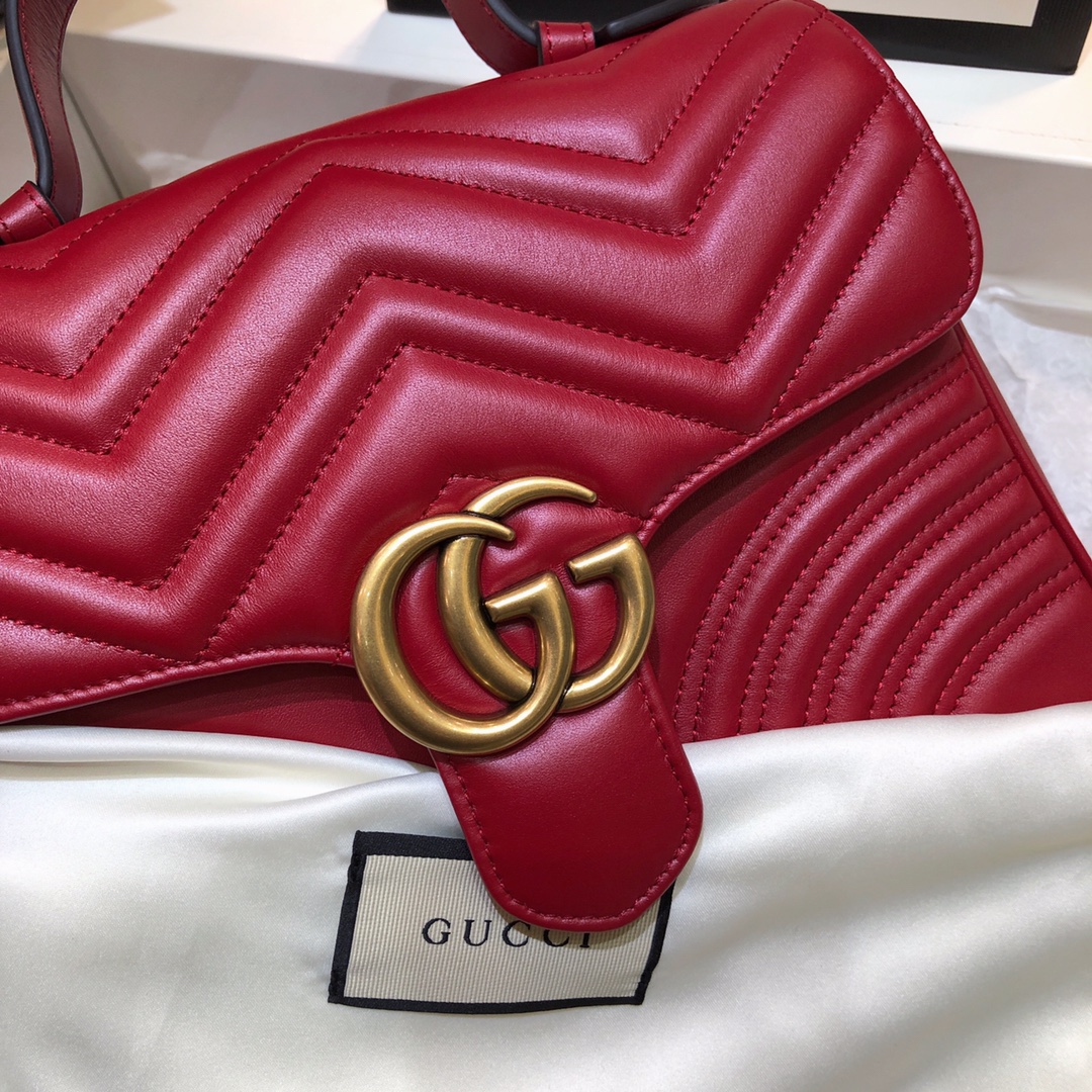 Gucci GG Marmont Small Top Handle Bag 498110 Red