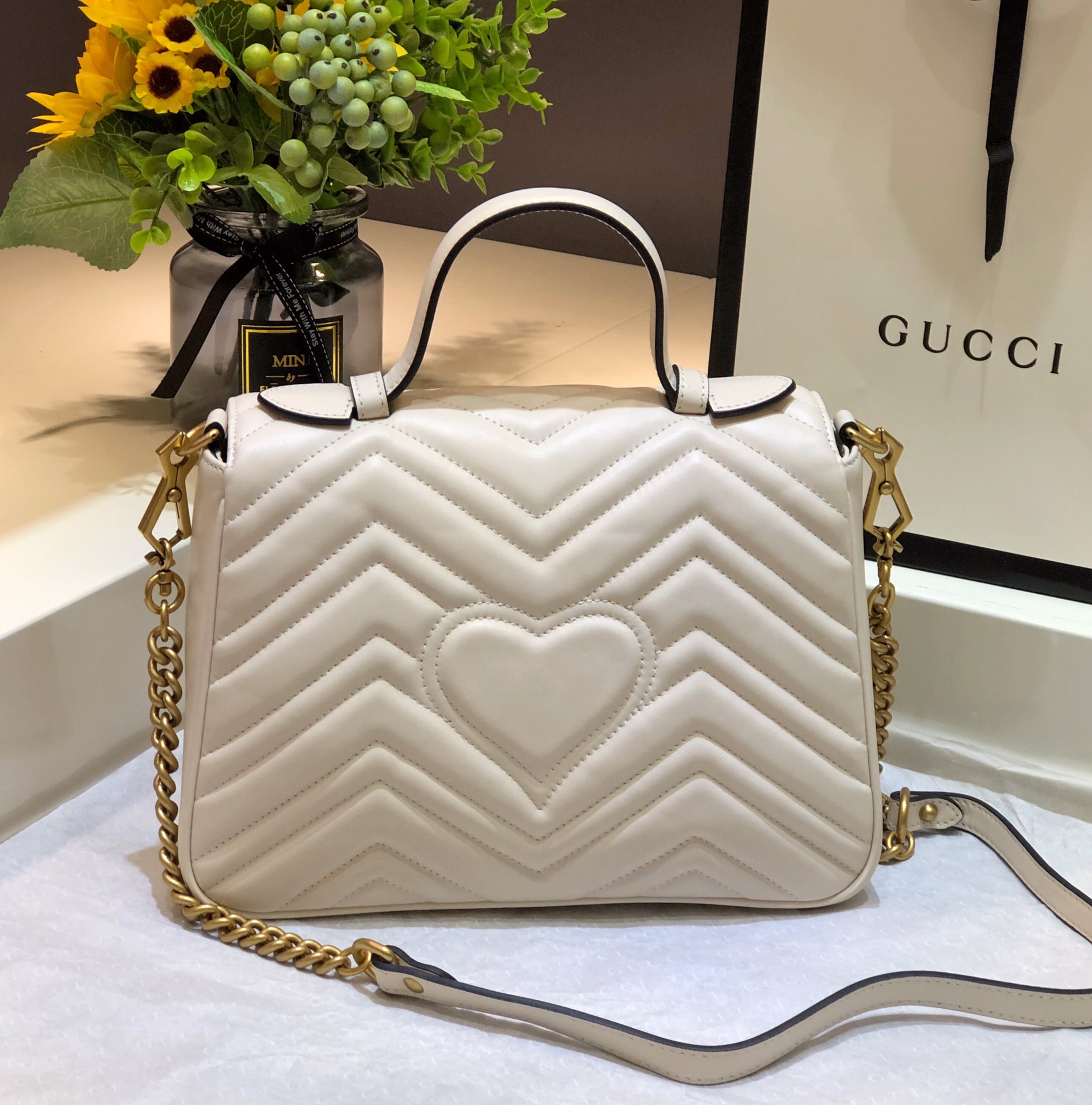 Gucci GG Marmont Small Top Handle Bag 498110 White