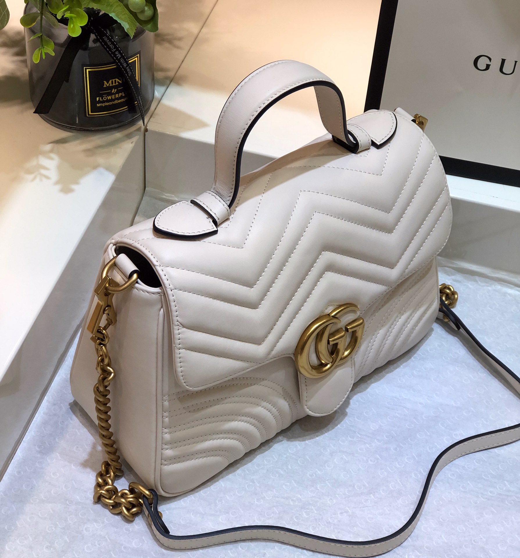 Gucci GG Marmont Small Top Handle Bag 498110 White