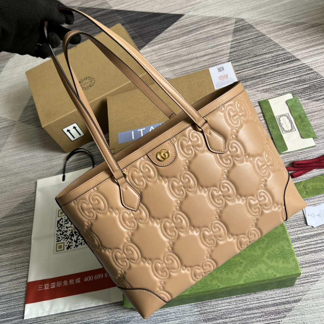 Gucci GG Matelasse Leather Medium Tote Beige 631685