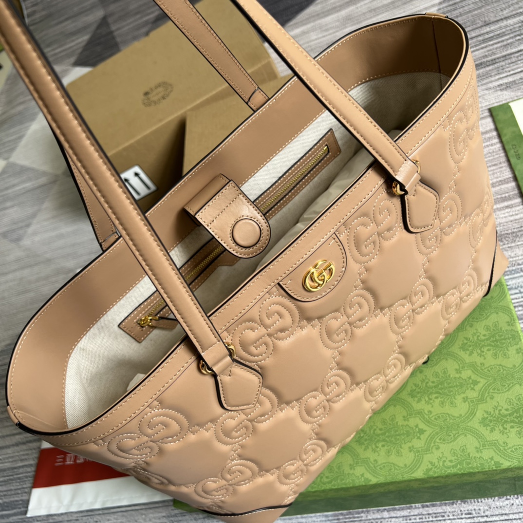 Gucci GG Matelasse Leather Medium Tote Beige 631685