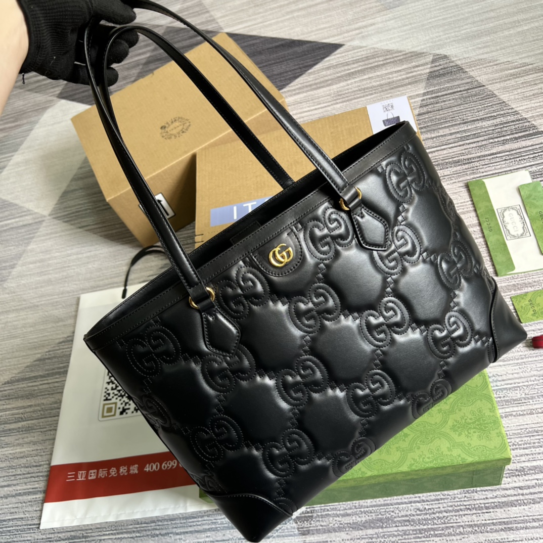 Gucci GG Matelasse Leather Medium Tote Black 631685