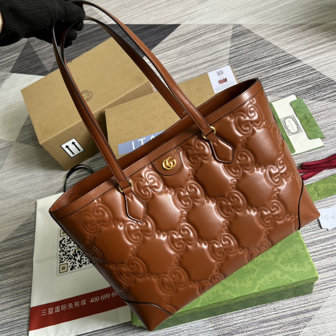 Gucci GG Matelasse Leather Medium Tote Coffee 631685