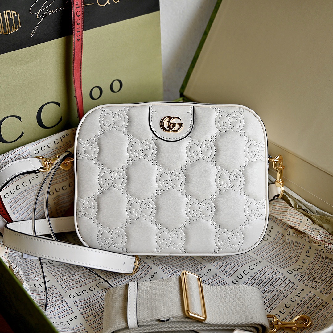 Gucci GG Matelasse Leather Shoulder Bag White 702234