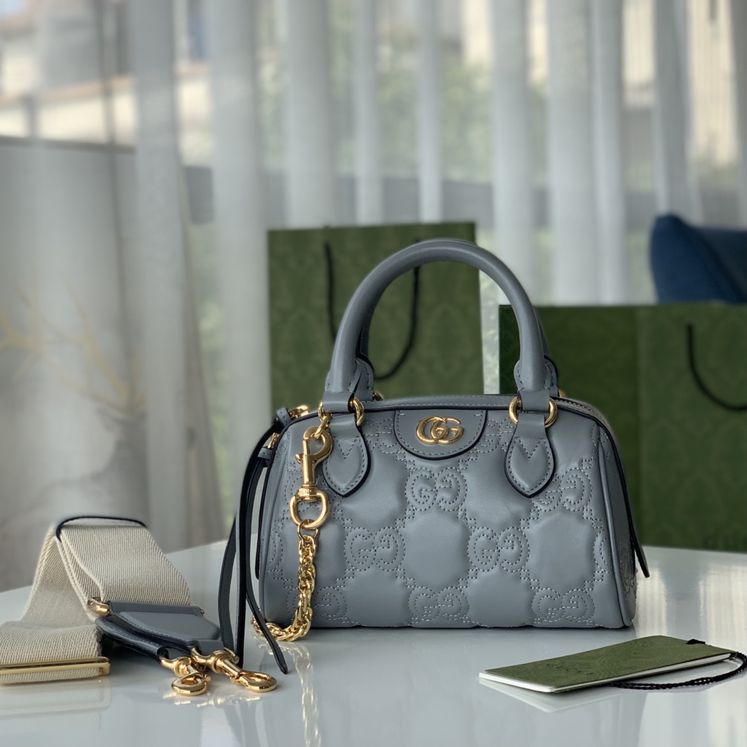 Gucci GG matelasse Leather Top Handle Bag Gray 702251