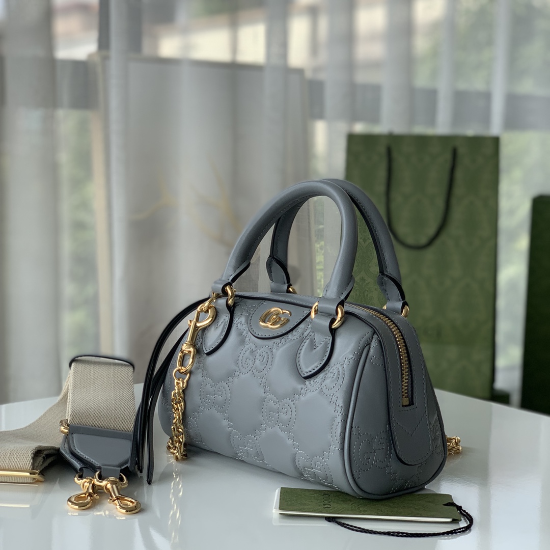 Gucci GG matelasse Leather Top Handle Bag Gray 702251