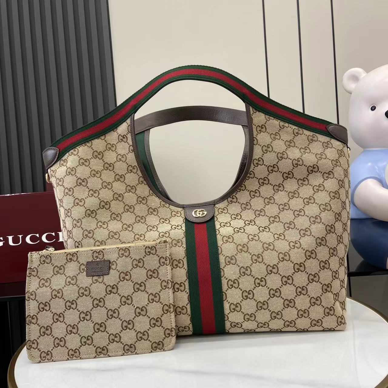 Gucci Giglio Large Tote Bag Beige and Brown GG Canvas