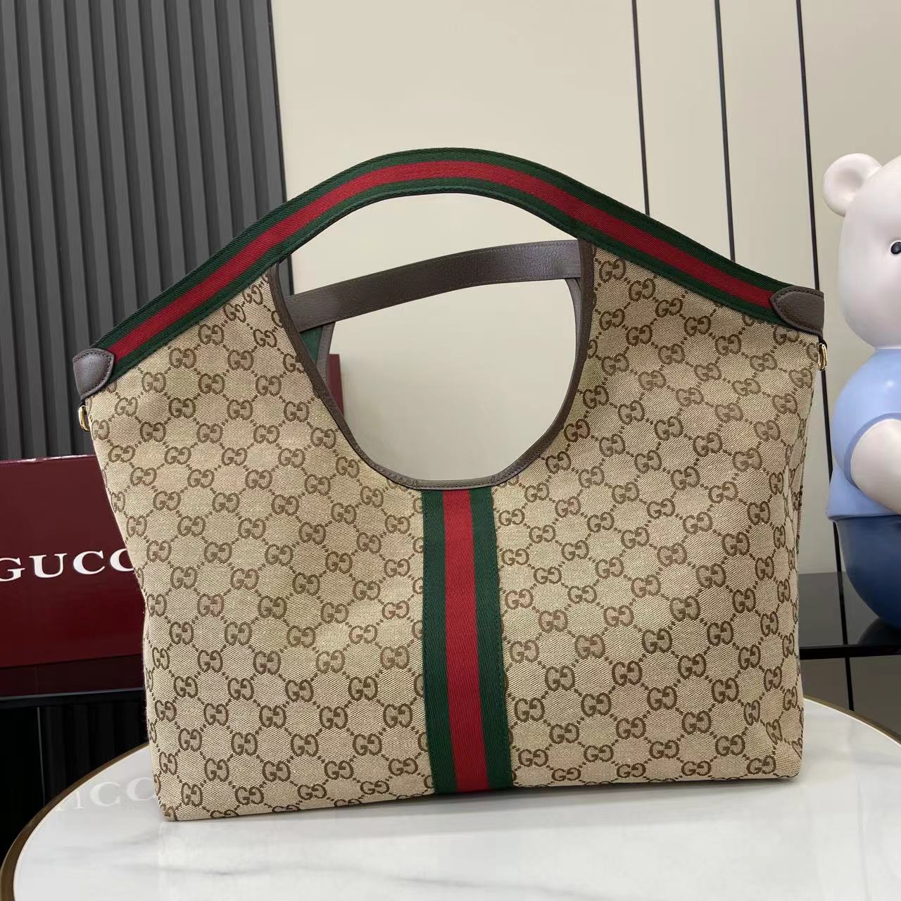 Gucci Giglio Large Tote Bag Beige and Brown GG Canvas