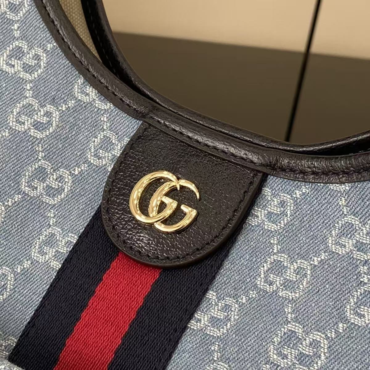 Gucci Giglio Large Tote Bag Light Blue and Brown GG Canvas