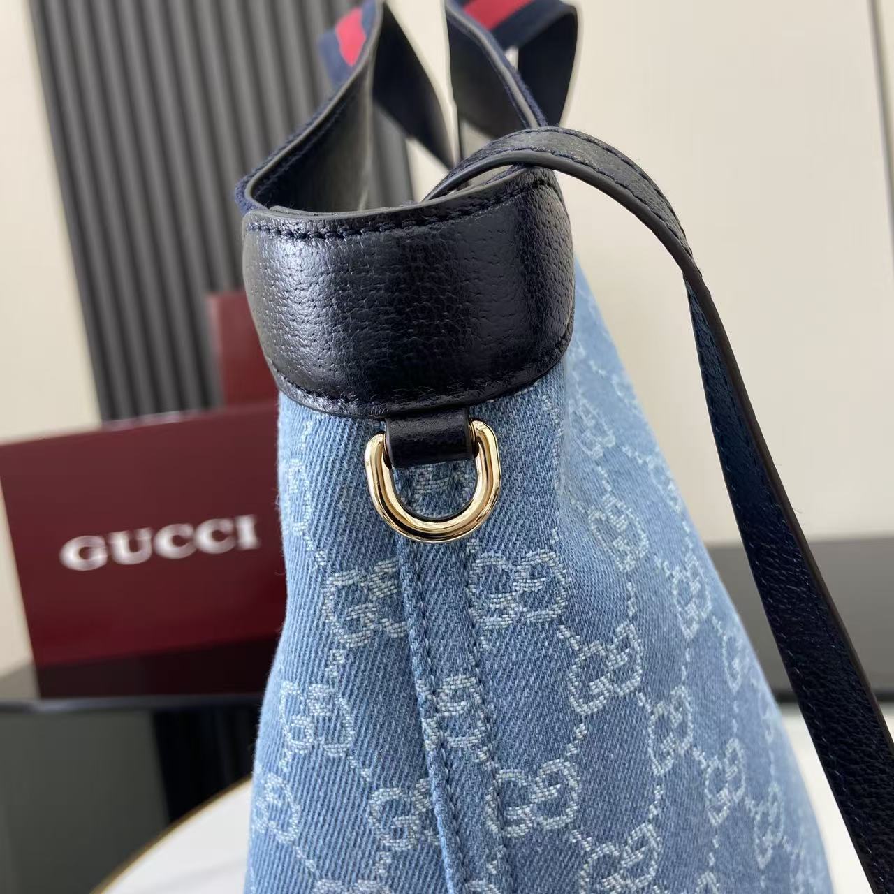 Gucci Giglio Large Tote Bag Light Blue and Brown GG Canvas
