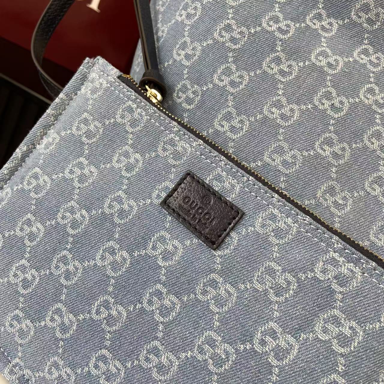 Gucci Giglio Large Tote Bag Light Blue and Brown GG Canvas