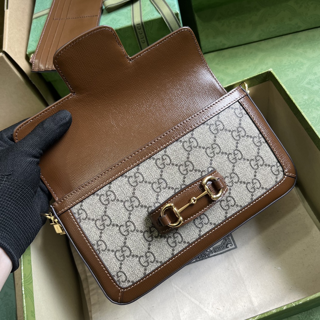 Gucci Horsebit 1995 Mini Bag Beige and ebony GG Supreme Canvas