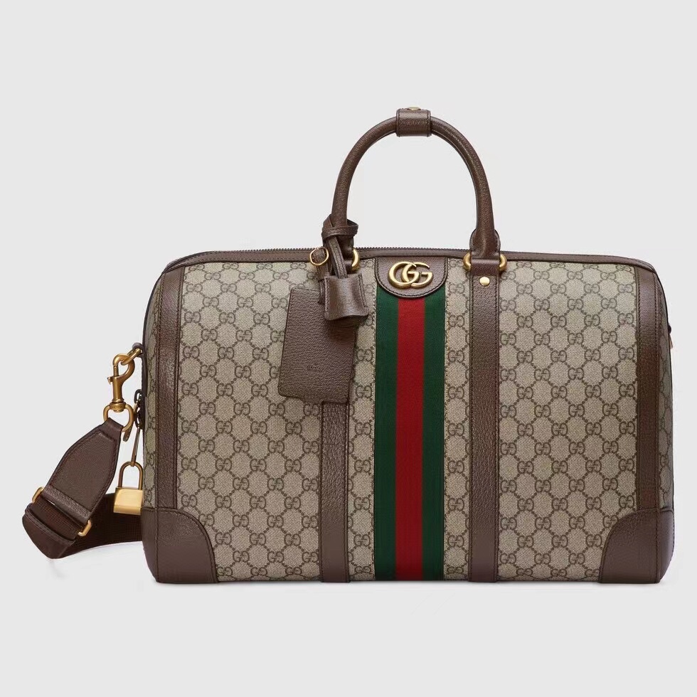 Gucci Savoy Small Duffle Bag Beige and Ebony GG Supreme Canvas 724262 