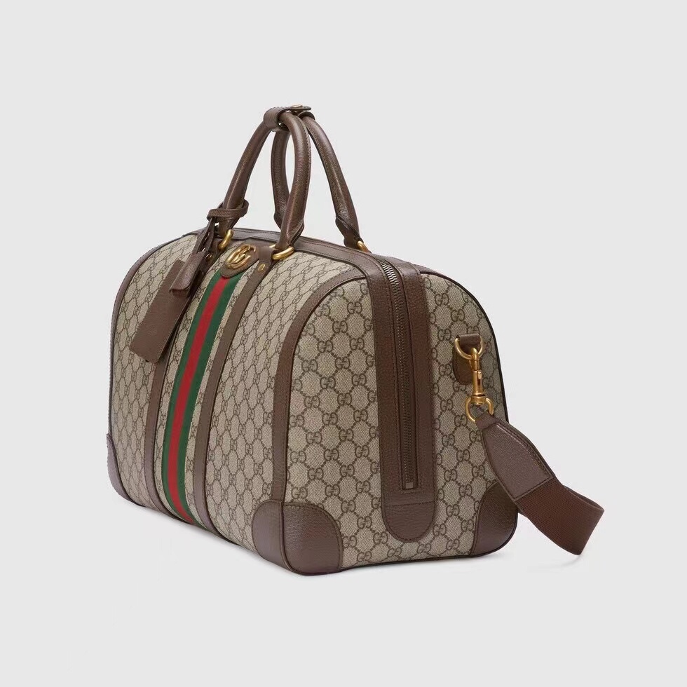 Gucci Savoy Small Duffle Bag Beige and Ebony GG Supreme Canvas 724262 