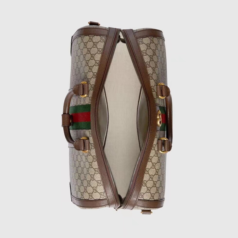 Gucci Savoy Small Duffle Bag Beige and Ebony GG Supreme Canvas 724262 