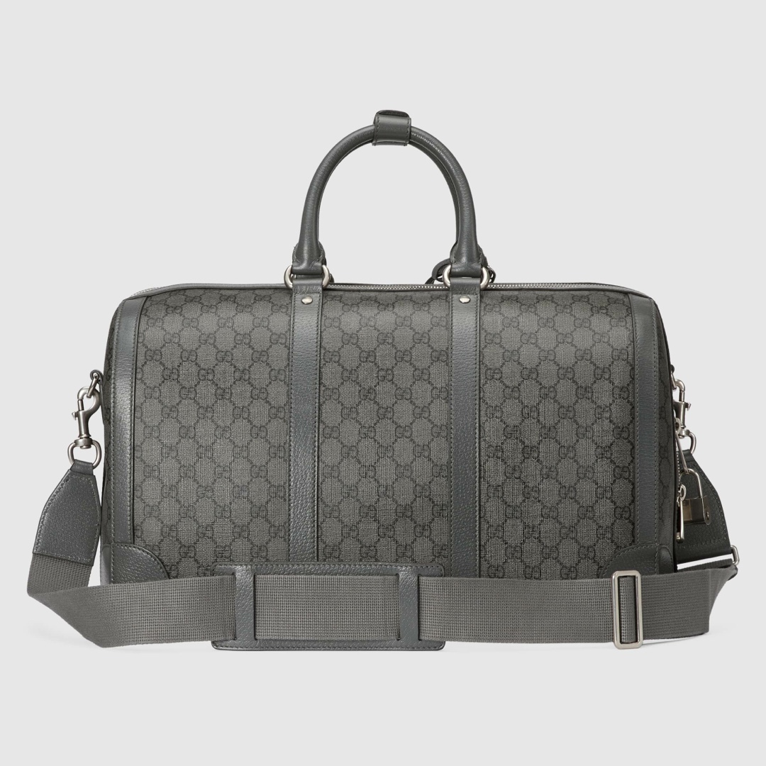 Gucci Savoy Small Duffle Bag Gray and Ebony GG Supreme Canvas 724262 