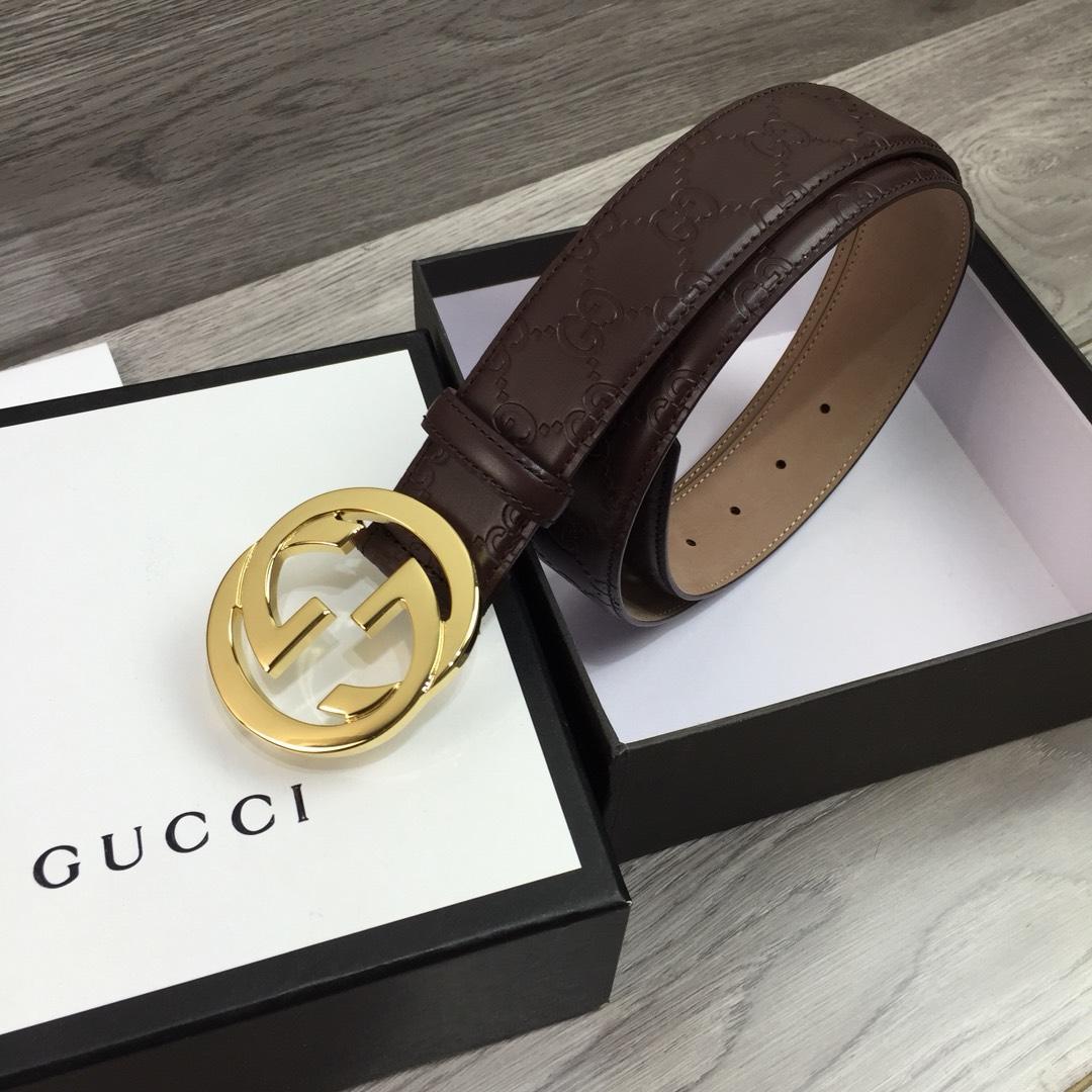 Gucci Width 4cm Men Belt Brown With Gold Buckle 043