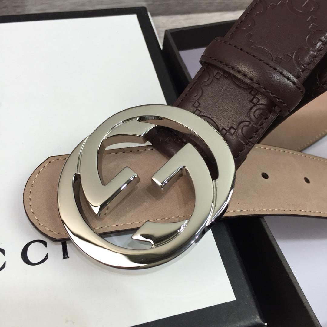 Gucci Width 4cm Men Belt Brown With Gold Buckle 043